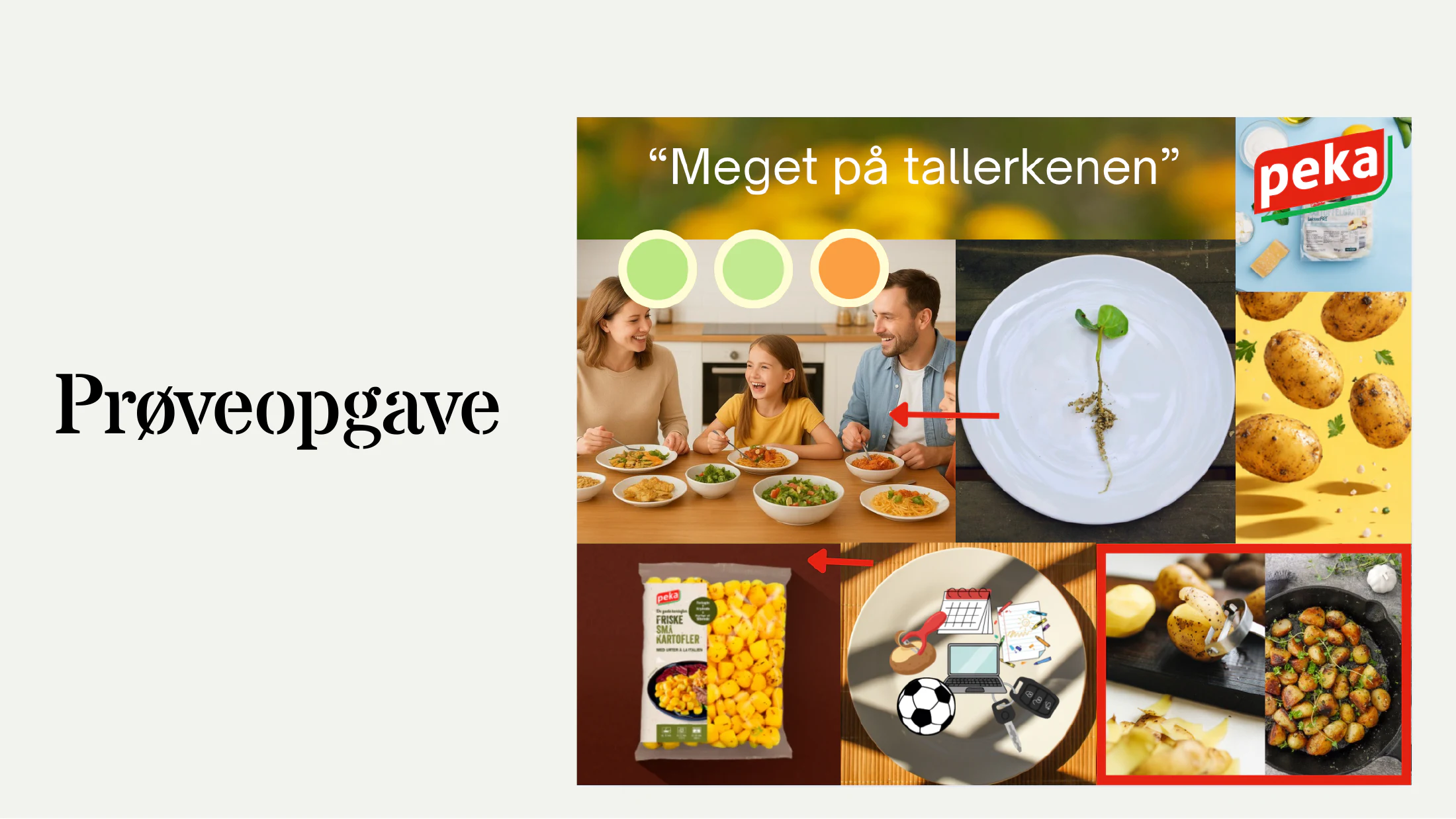 Moodboard og første visuelle retning til PEKA-prøveopgaven