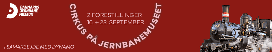 Animeret 930 gange 180-banner med cirkus, datoer og lokomotiv
