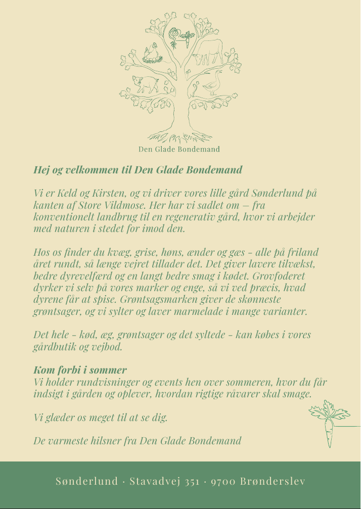 Bagsiden af flyer for Den Glade Bondemand
