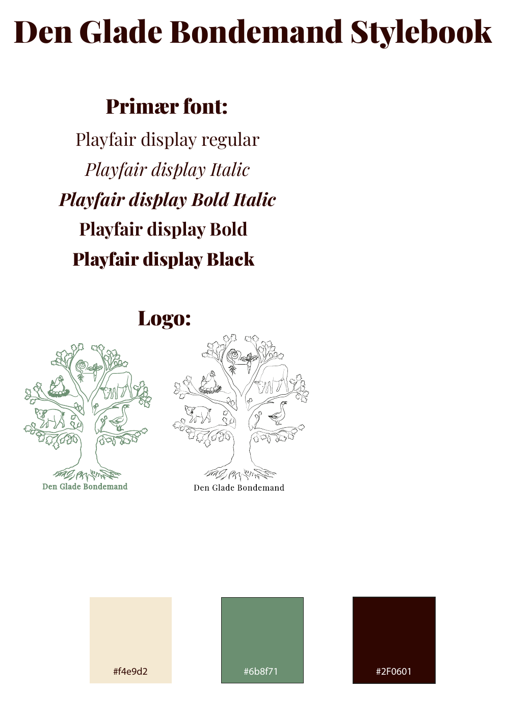 Stylebook med logo, farver og Playfair Display typografi