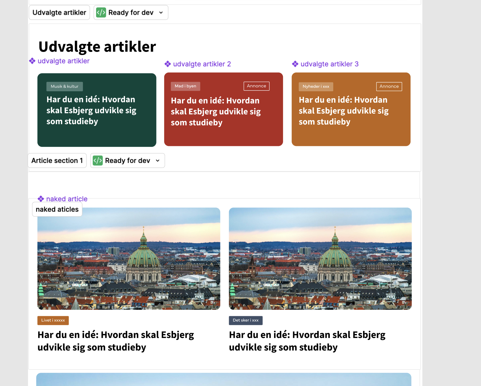 Figma-komponenter til udvalgte artikler og artikelkort