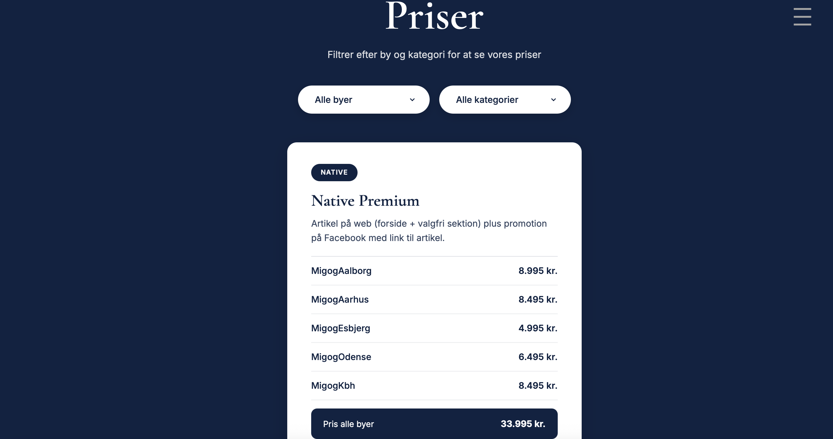 Ny filtreringsfunktion til priser på MinByMedia.dk